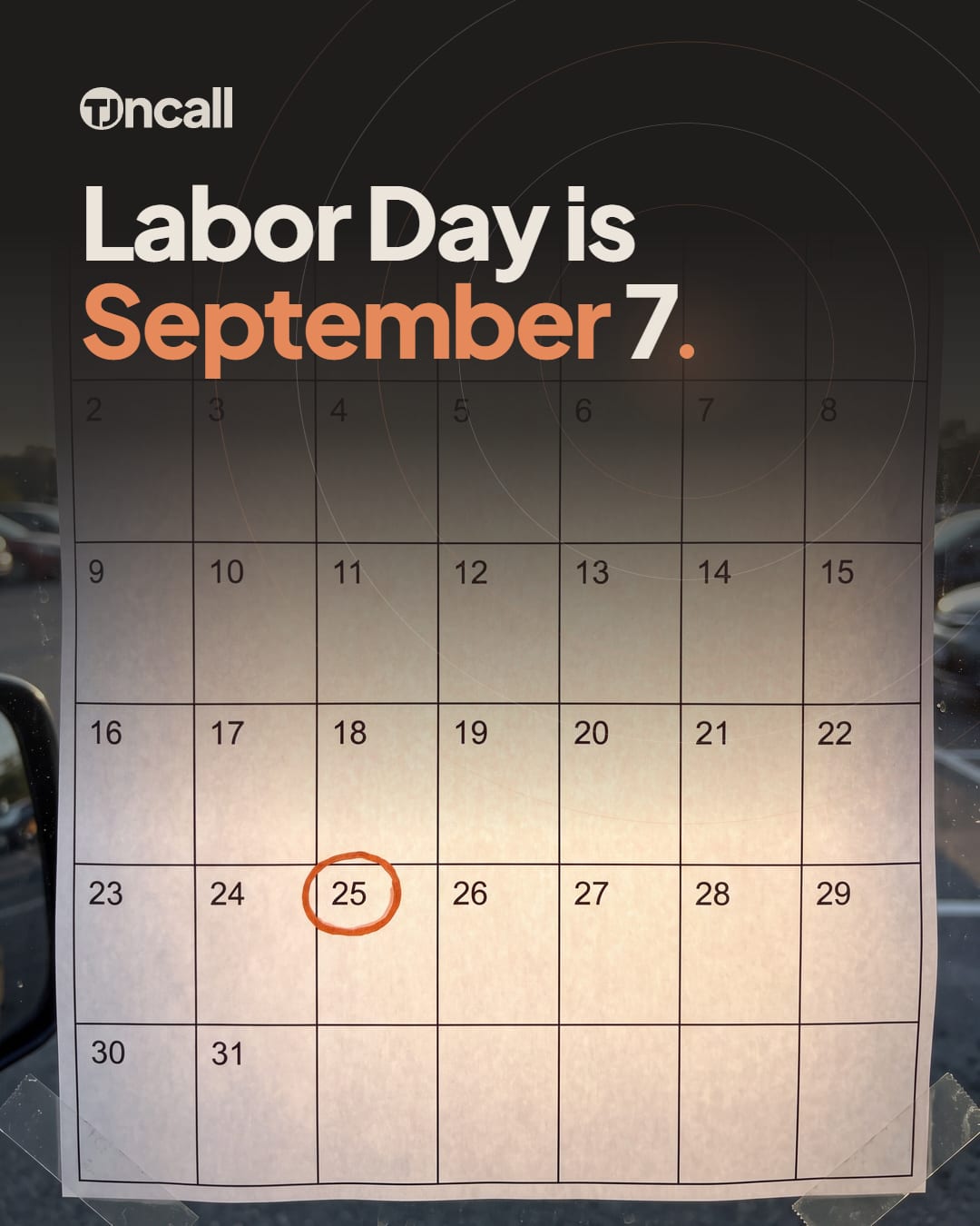 Generated prop photo for: Shoot a paper calendar, with the post's hook set over it in the brand type on a charcoal wash, carrying the brand signature: the hook's final period set as the glowing Signal dot with arcs radiating from it, and one word of the hook in Signal